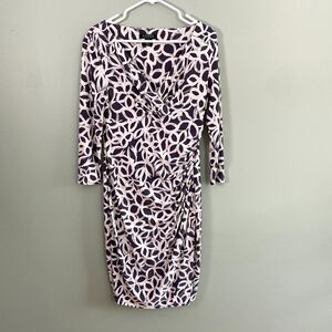 Lauren Ralph Lauren Faux Wrap Midi Dress Stretch Long Sleeve Womens 10 Office